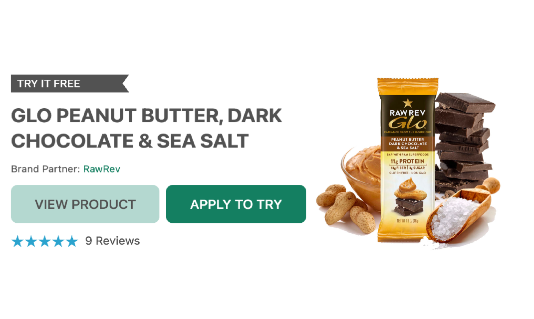 Try Free Glo Peanut Butter, Dark Chocolate and Sea Salt Bar Samples